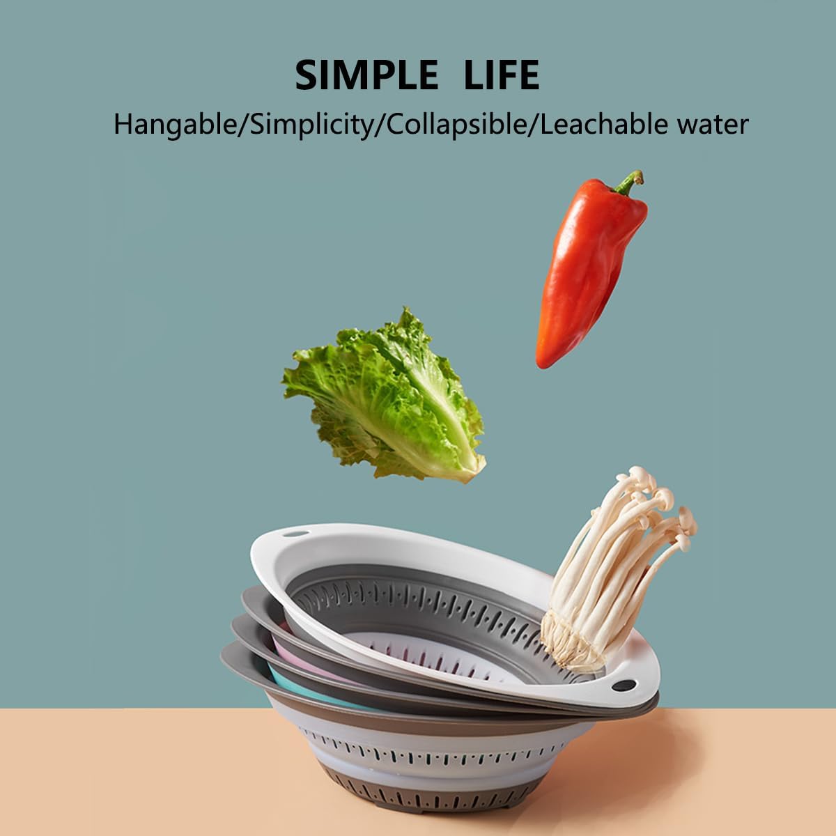 Collapsible Colander and Strainer,Silicone Strainer Colanders & Food Strainers,for Vegetable and Fruit, Kitchen Essentials (2, White, 1.3L+2.5L)