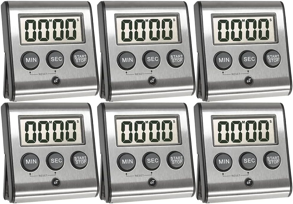 Elegant Digital Kitchen Timer - Stainless Steel Model eT-23, Super Strong Magnetic Back, Loud Alarm, Large Display, Auto Memory