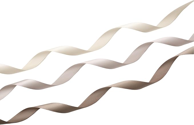 QIANF Champagne Double Face Satin Ribbon 3/8 Inch x 45 Yards Ivory Fabric Ribbon for Gift Wrapping, Flower Bouquets, Hair Bows Making, Wedding Decoration, Invitation Cards, Christmas (3 Rolls *15Yd)