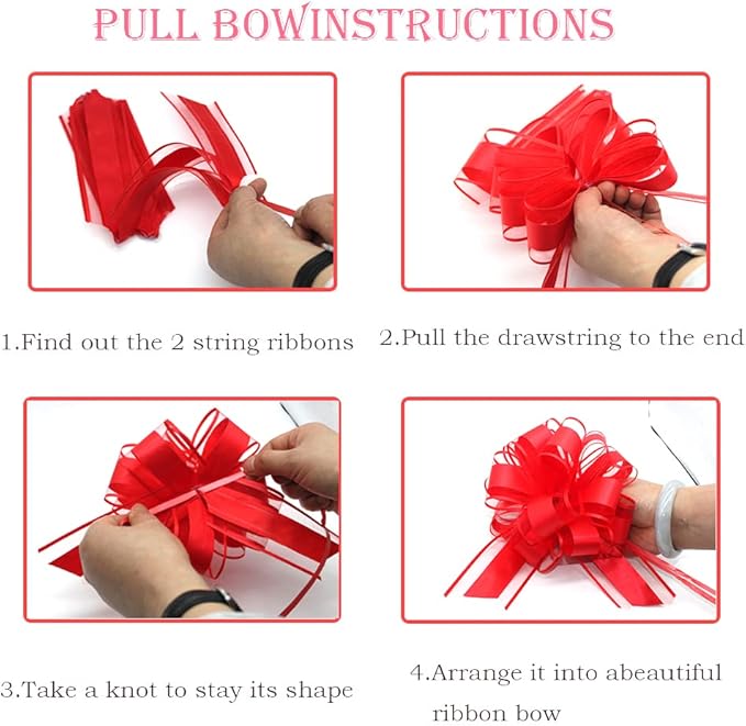 6 PCS Large Pull Bows, Red Pull Bows for Gift Wrapping, 6 Inches Wedding Ribbon Bows for Boxes, Flower Arrangements, Party Decoration (Red)