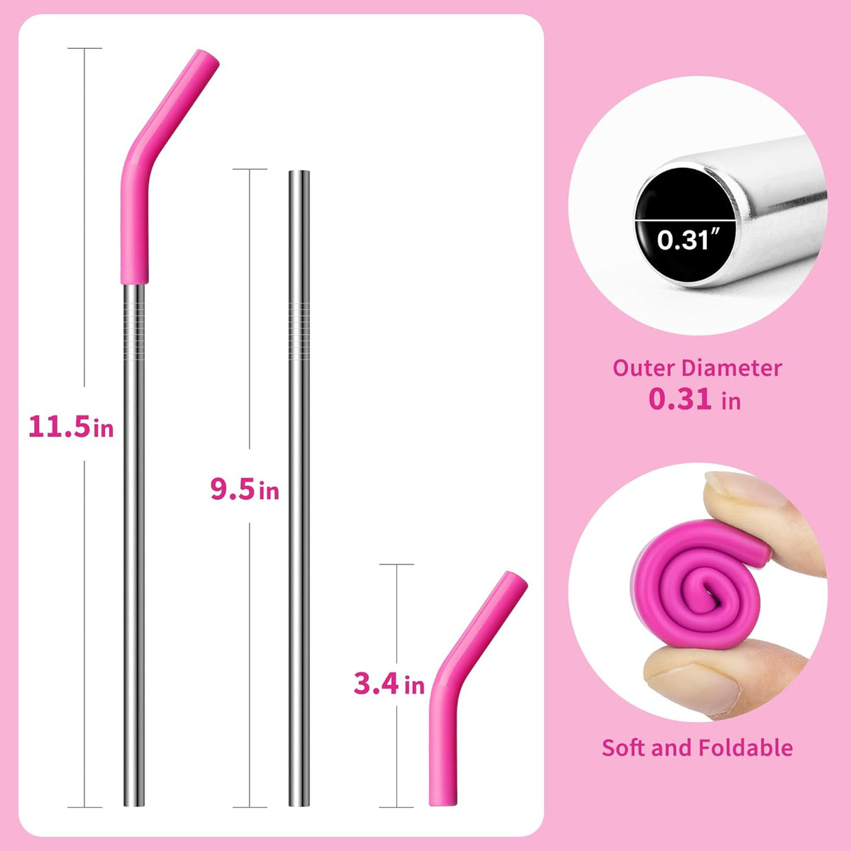 30 oz Straw for Yeti Tumbler, Metal Straight Straws Reusable with Silicone Tip for Bjpkpk, Rtic, Wetoweto, Beast 30 oz Tumbler, Cleaning Brush