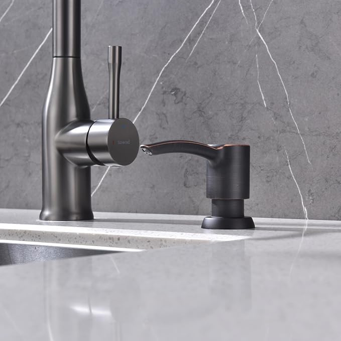 Kitchen Sink Soap Dispenser Oil Rubbed Bronze, Built in Soap Dispenser Kitchen Countertop, ABS Pump Head with Refillable Bottle, Under Counter Dish Soap Hand Lotion Dispenser