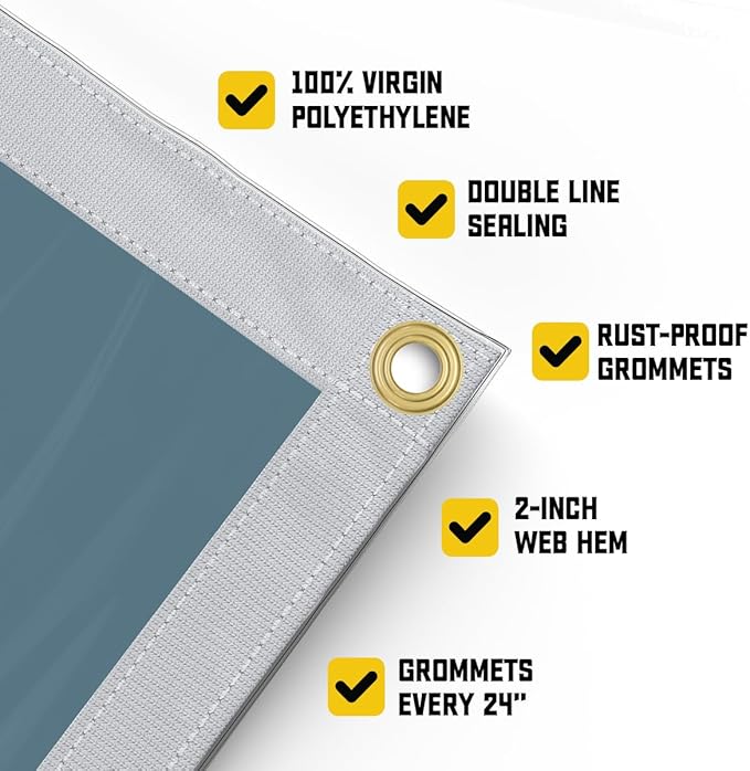 Core Tarps 20 Mil Extreme Heavy Duty Clear Tarp with Gromments - 10x10ft Super Clear Tarps Heavy Duty Waterproof Vinyl Tarpaulin, Transparent Tarp for Outdoor, Camping & Construction, Clear Blue