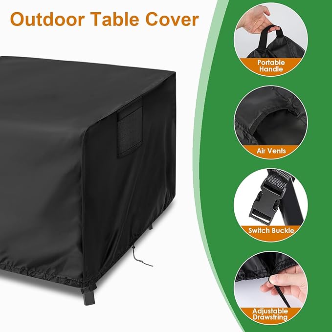Outdoor Table Cover Square 48 inch Patio Table Cover Waterproof Patio Furniture Covers Rectangular for Outside Small Table and Chair Sets, Fire Pit, Coffee Table, Ottoman-48"L x 48" W x 36" H
