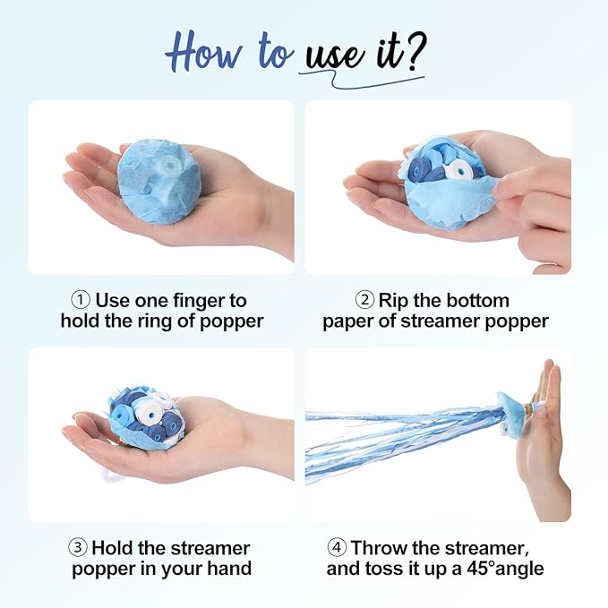 BATTIFE 10 Packs Blue Gender Reveal Streamer Poppers, Hand Throw Confetti Poppers, No Mess Paper Crackers for Baby Shower, It's a Boy Party Celebrations, Wedding, Birthday