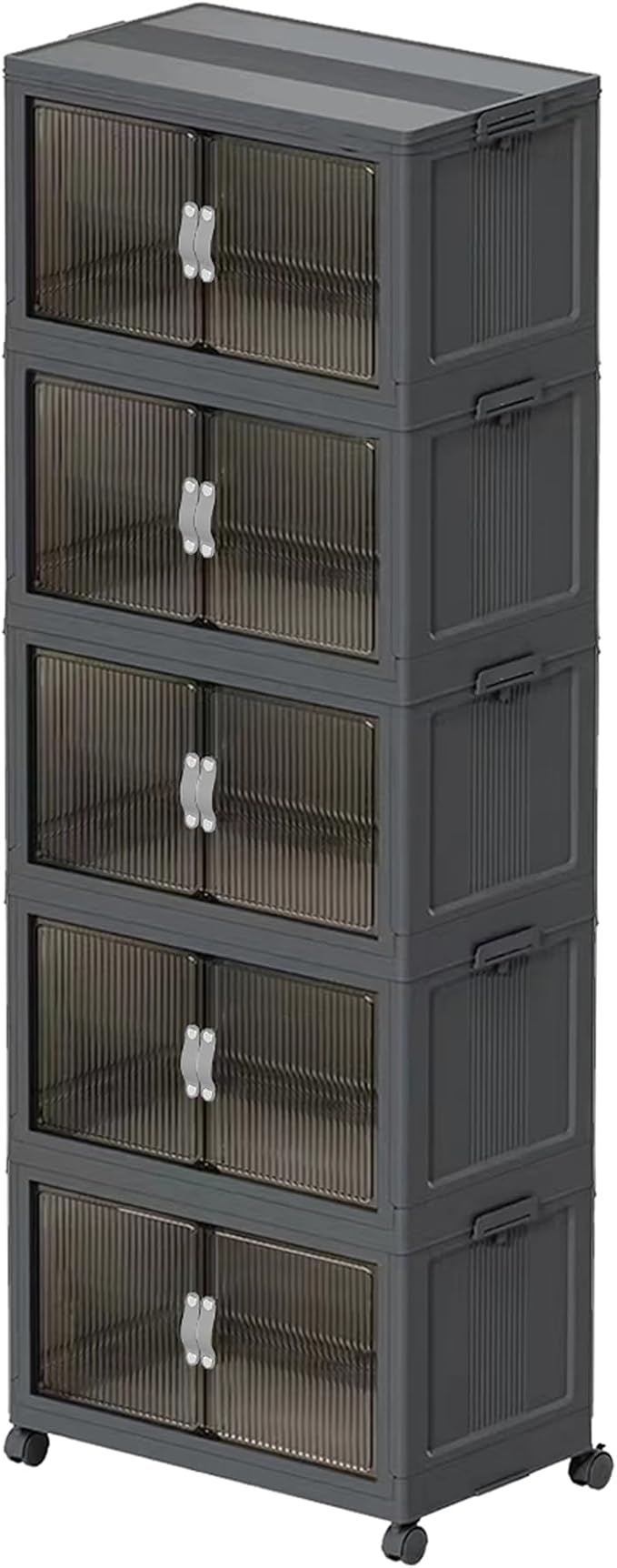 Collapsible Storage Bins with Lids Black Stackable Plastic Organizers for Clothes, Decor, Craft Supplies & Home Storage (5-racks, 30 Gals/rack)