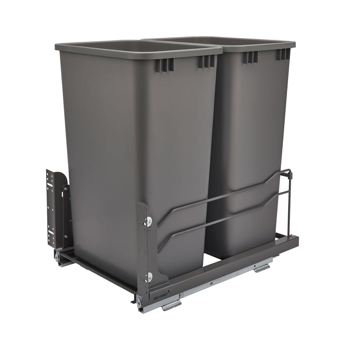 Rev-A-Shelf Pullout Dual Trash Cans for Full Height Kitchen Garbage Cabinet 50 Quart 12.5 Gallon with Soft-Close Slides, Orion Gray, 53WC-2150SCDM-213