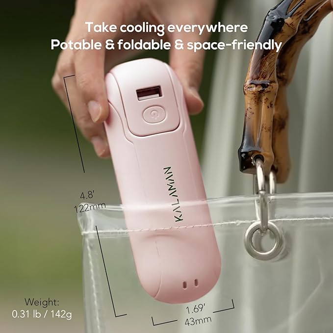 KALAMAN Handheld Mini Fan, 4 IN 1 Multifunction 3 Speed USB Rechargeable Small Pocket Fan, Flashlight and Cell Phone Stands, Portable for Travel/Summer/Concerts/gifts (Pink)