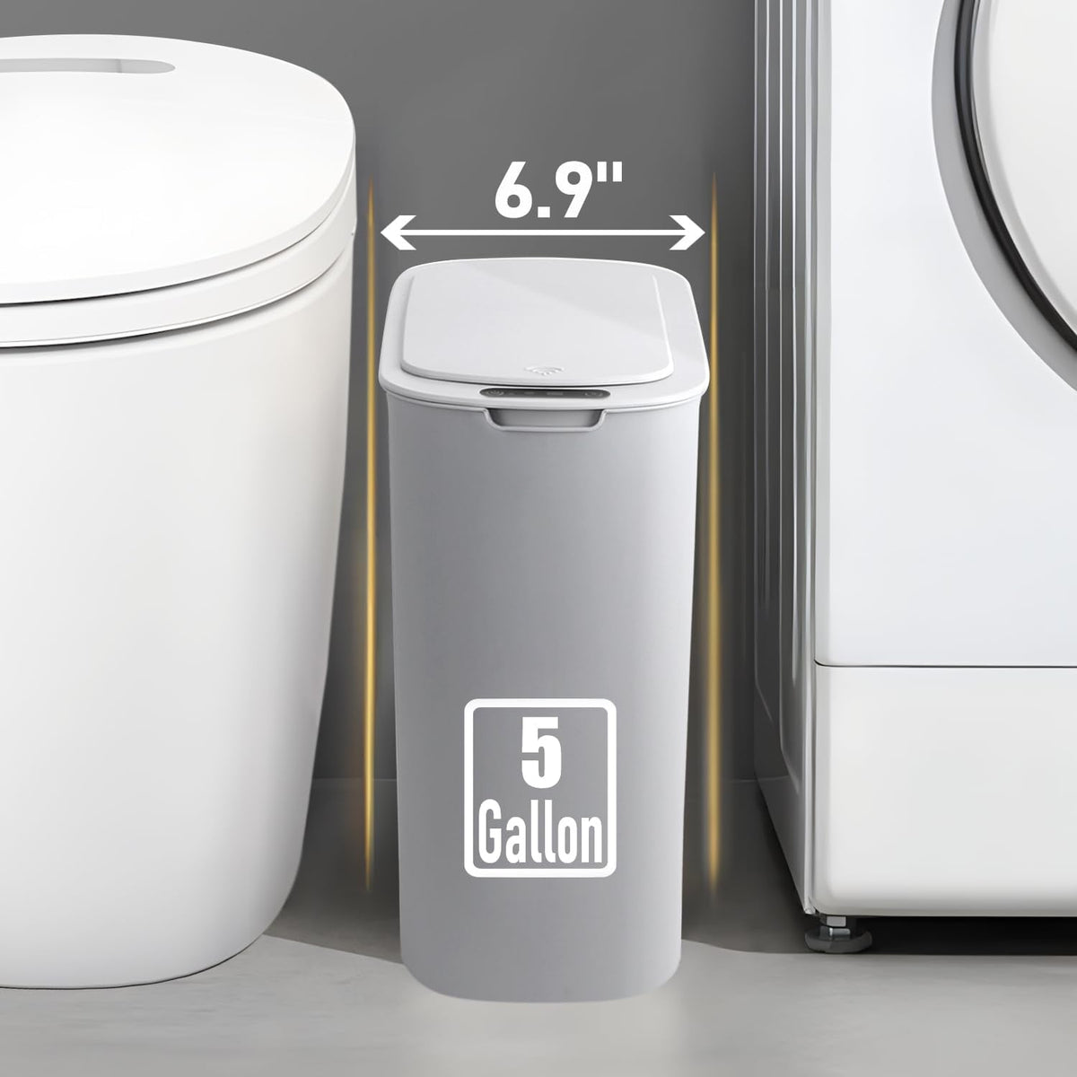5 Gallon Motion Senor Bathroom Trash Can with Lid, Automatic Garbage Can Touchless, Smart Plastic Waste Basket for Narrow Spaces, Bathroom, Office, Bedroom, Living Room (Gray)