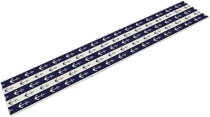 Nautical Anchor Table Runner, Ocean Beach Coastal Beach Stripe Background Theme Table Runner for Dining Kitchen Party Holidays Home 13x108in