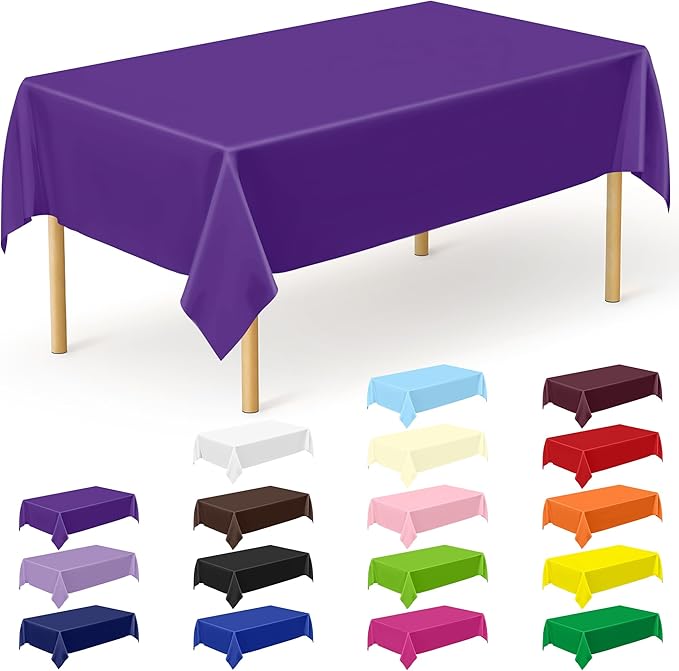 QZYL 12 PCS Purple Plastic Tablecloths, 54 in x 108 in Dinner Table Cloths, Rectangle Table Cover for Birthday Party Family Gathering Wedding
