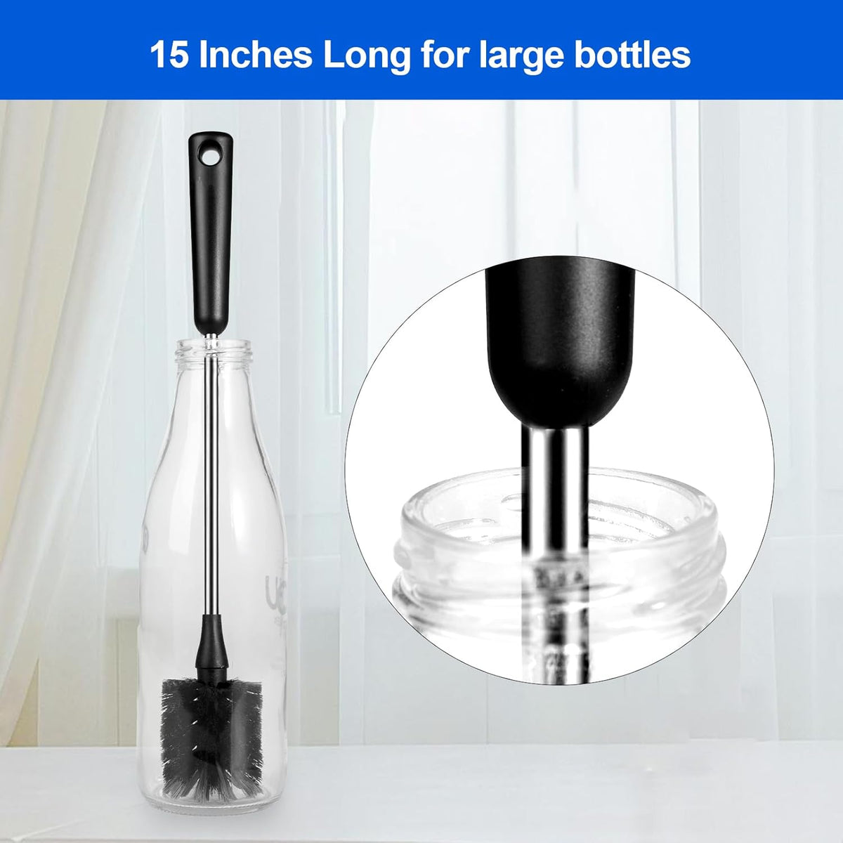 3 Pack Bottle Brush Set, Long Handle Baby Bottle Brush Cleaner with Straw Brush and Lid Brush, Water Bottle Scrubber