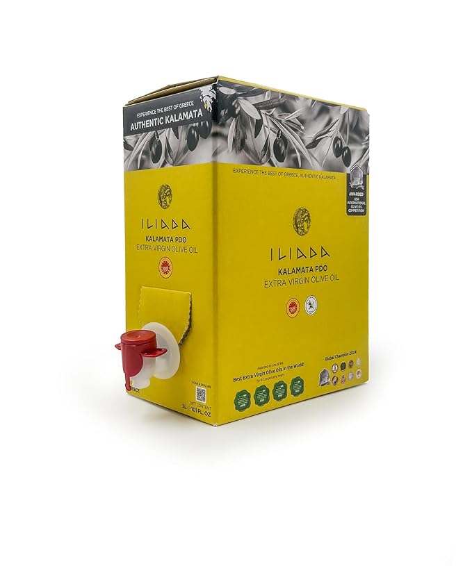 Iliada Kalamata PDO Extra Virgin Olive Oil Bag in a Box, 3Lt, Multi-Awarded, Single Region 100% Greek, Monovarietal Koroneiki, Cold Press