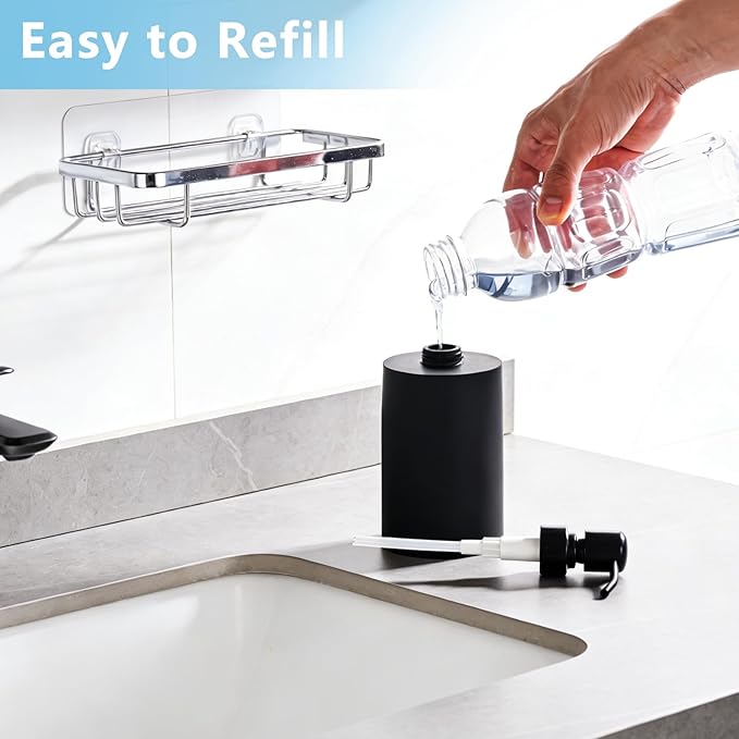 Soap Dispenser Black Countertop for Bathroom Kitchen, 400ml (13.5oz) Resin Bottle with Stainless Steel Pump, Cylindrical Bottle - for Liquid Soap, Lotion and Dish Soap