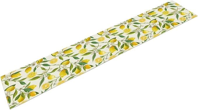 Lemon Table Runner, Summer Fruits Green Leaves Flower Plant Table Runner for Farmhouse Coffee Home Kitchen Dining Party Outdoor 13x90in