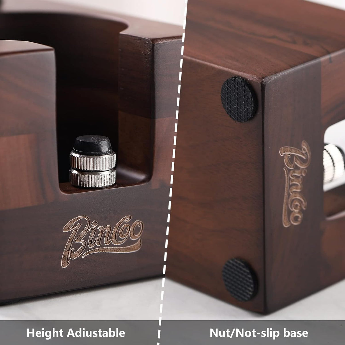 Bincoo Anti-Slip Tamper Holder Station-Wooden Tamper Holder Station for 51-53mm Portafilters,Tamper and Distributor (Walnut)