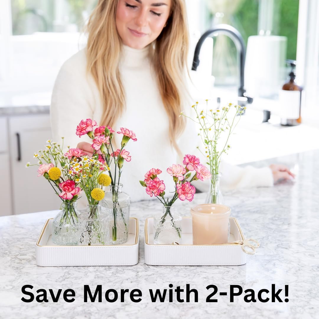 2 Pack White Catch All Trays for Jewelry, Small Leather Valet Tray, Key Bowl for Entryway Table EDC Trinket Tray Catch All