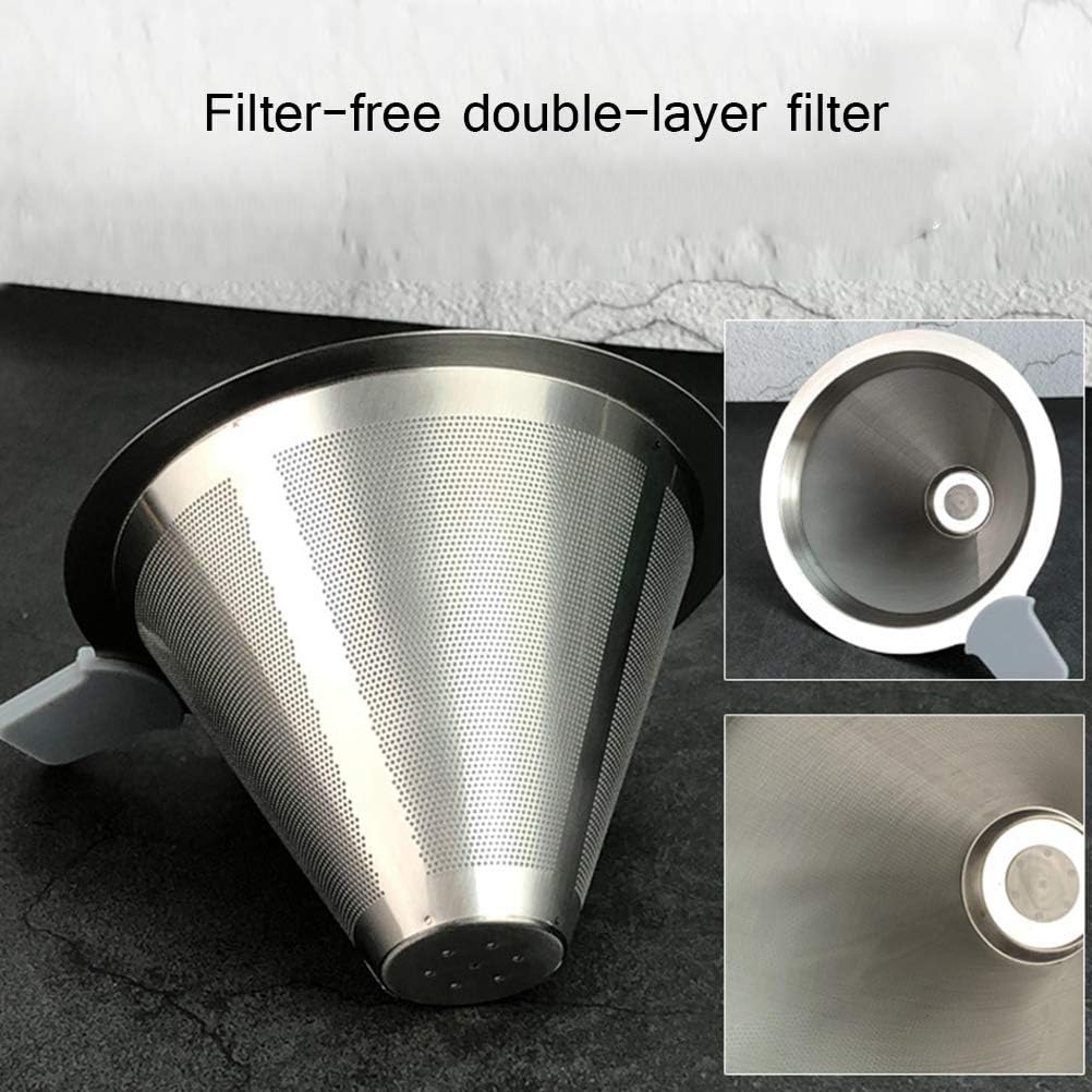 Stainless Steel Adjustable Pour Over Coffee Maker, Adjustable Stand, Double Layer Filter, Freestanding Drip Cone Brewer and Stand