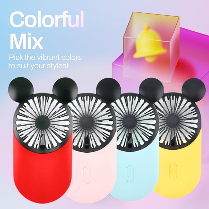 Cute Mouse Personal Mini Fan, Rechargeable Handheld USB Fan, 3 Adjustable Wind Speeds and Wearable Design, Portable Pocket Size for Indoor Or Outdoor Activities (Red)