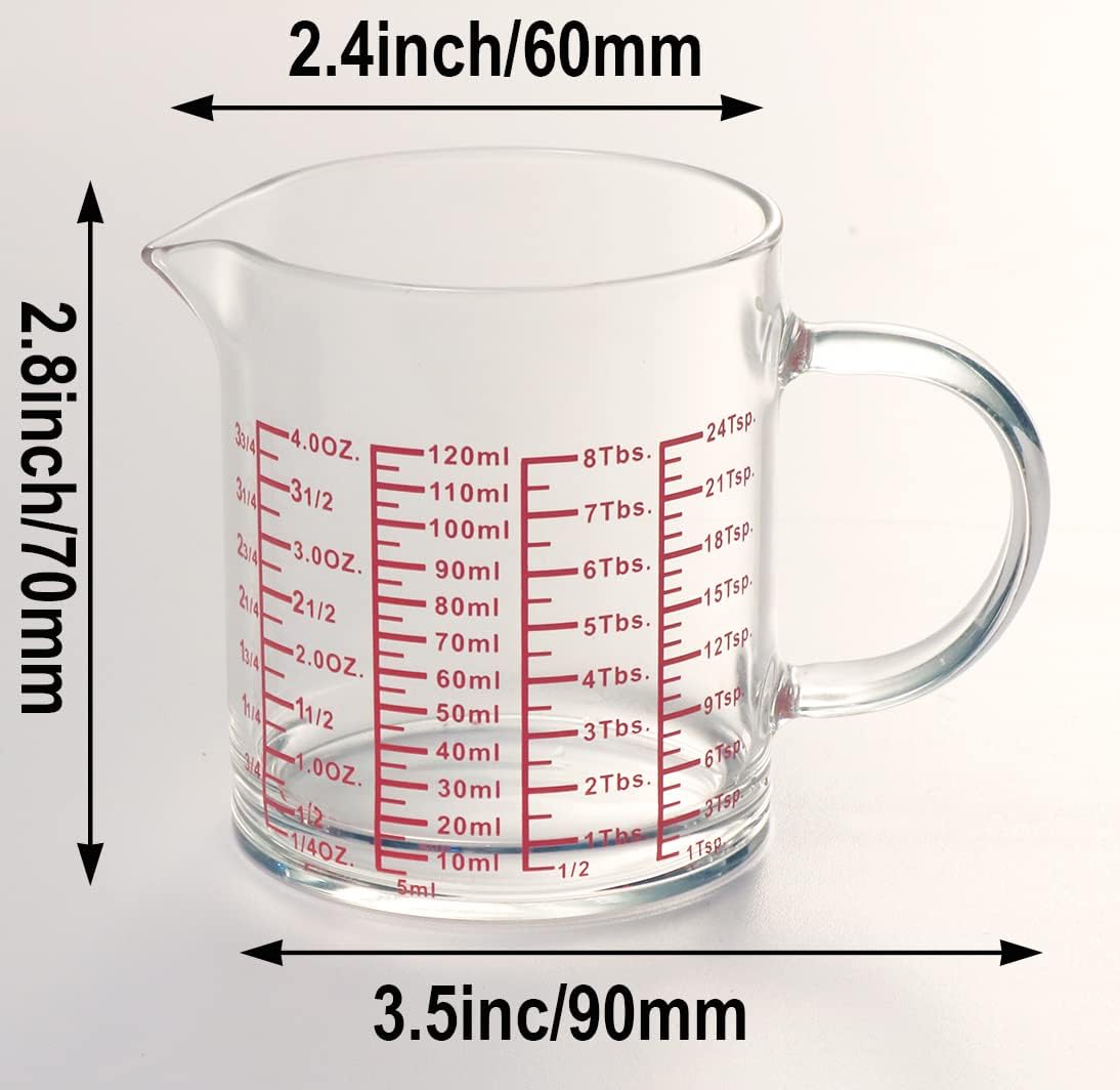 Measure Glass -[Insulated handle, V-Shaped Spout]-Made of High Borosilicate Glass Measuring for Kitchen or Restaurant, Easy to Read, 120 ML (4 Oz)