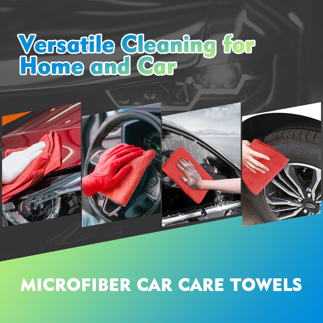 Homexcel Red Microfiber Cleaning Cloth 12 Pack, 12.5 x 12.5 inch Microfiber Towels for Cars, Ultra Absorbent Car Washing Cloth