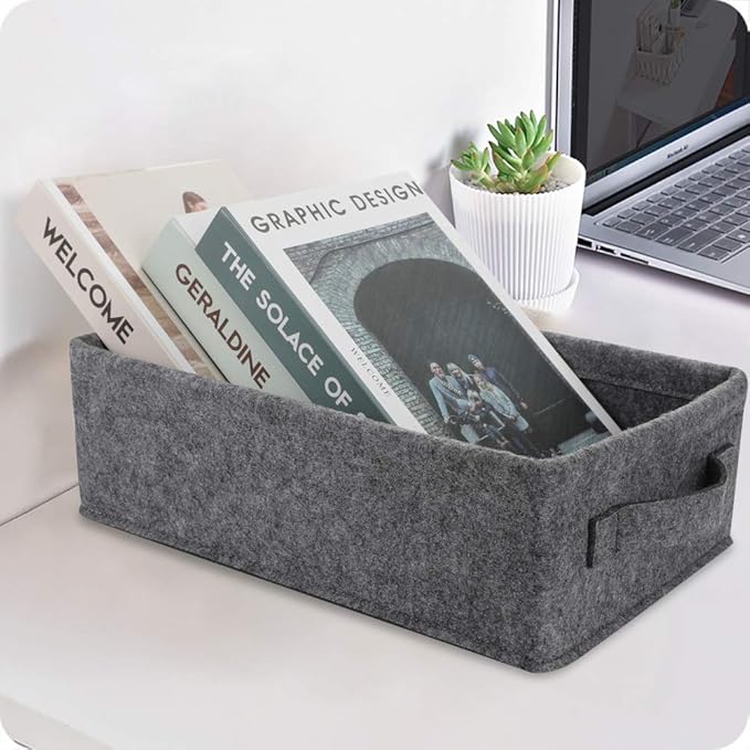 Small Basket Shallow Storage Baskets Felt Storage Basket Bin Long Narrow Basket for Towels Dog Cat Toys Office Supplies Dippers Baby Toys Storage Basket Light Gray