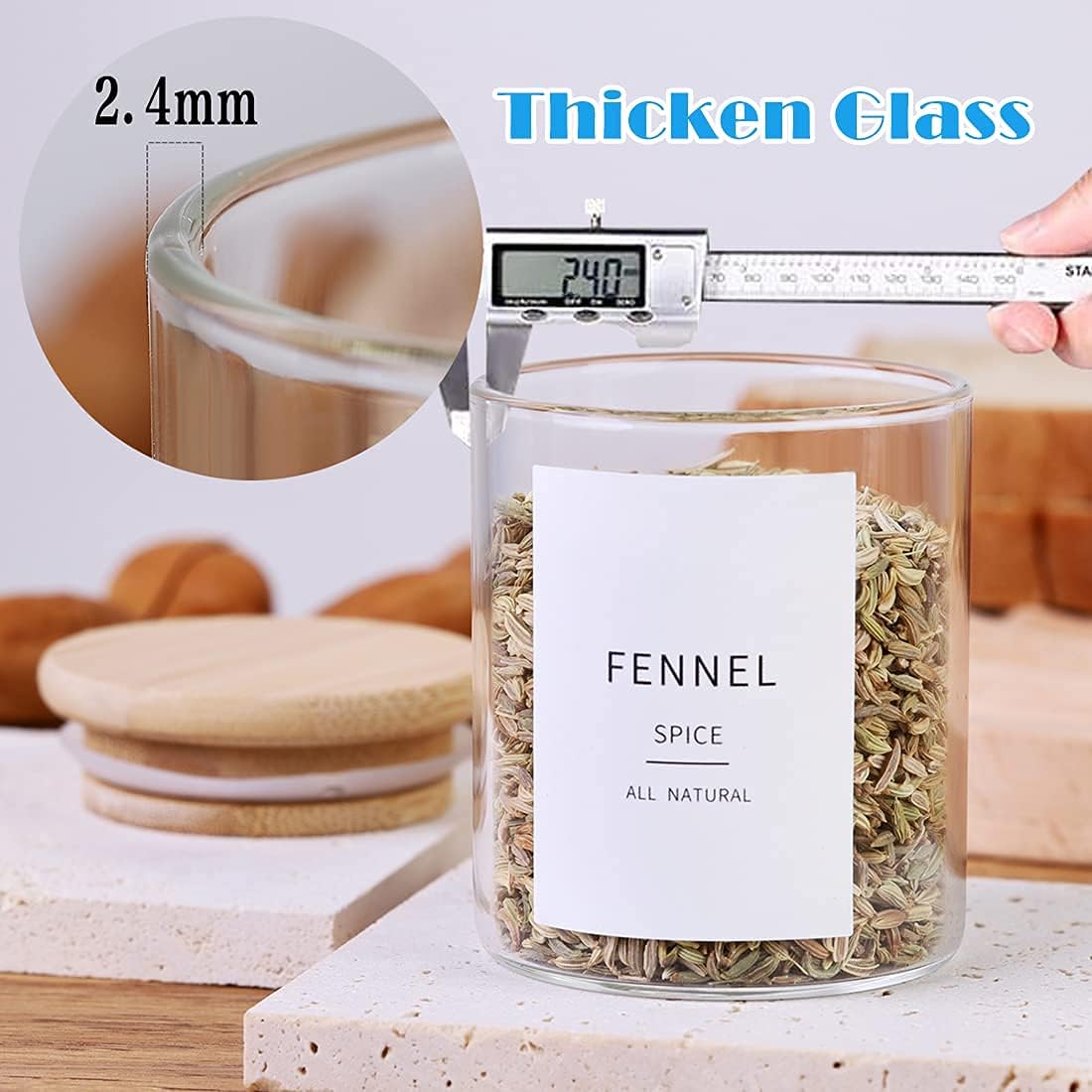 Glass Spice Jars with Bamboo Lids - 20 Pcs Thicken(2.4mm) 4oz Airtight Seasoning Containers with 131 Waterproof Minimalist Spice labels Preprinted