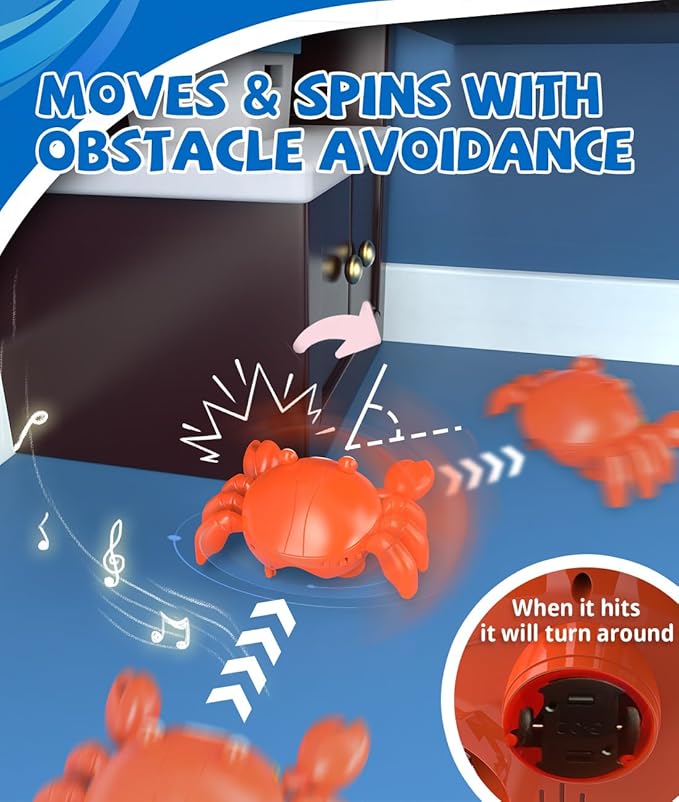 Bubble Machine - 360° Crawling Crab, Auto Obstacle Avoidance, USB-C Rechargeable, LED & Music - Tummy Time Toys for Infant, Toddlers, Kids, Boys, Girls - Gifts for Easter, Outdoor, Birthday, Parties