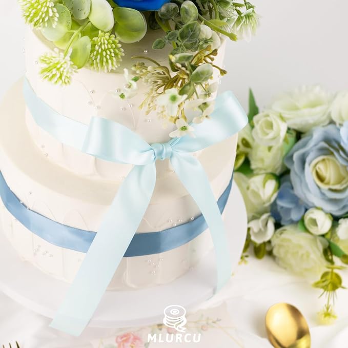 Blue Satin Ribbon 1 Inch Assorted Royal, Navy, Light, Dusty Blue Double Faced Satin Ribbon Set for Gift Wrapping, Flower Bouquet, Wedding Invitation, Baby Shower Decor, Hair Bows & Crafts - 30Yds