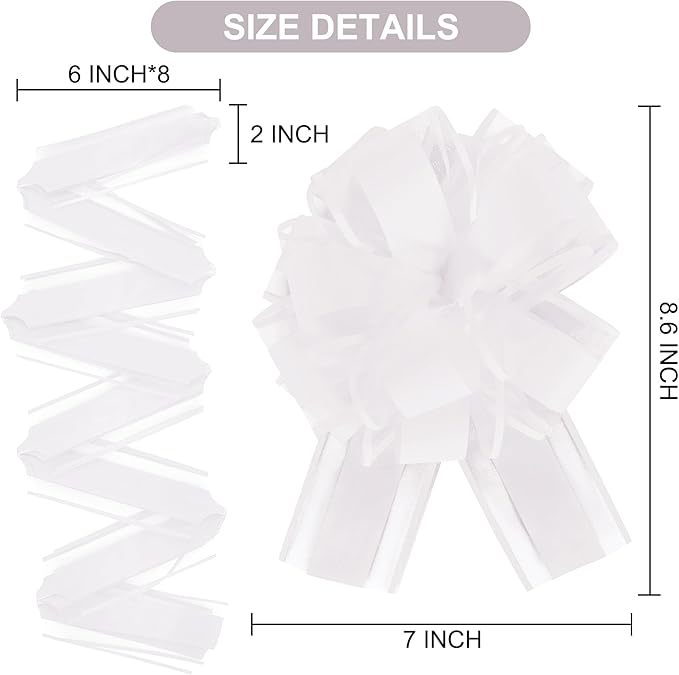 20pcs 7 Inch Pull Bows White Gift Wrap Bows for Gift Wrapping, Ribbon, Basket, Bridal, Shower, Christmas, Valentine's, Birthday Party Decorations
