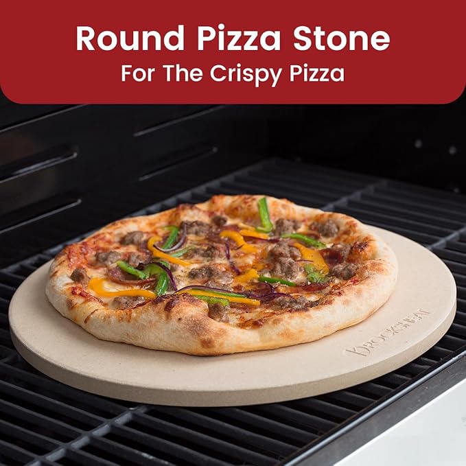 K ROCKSHEAT Pizza Stone Round 16 Inch for Grill and Oven, Large Cordierite Baking Stone for Bread, Safe Circular Cooking Stone for Grill 16", Easy to Clean