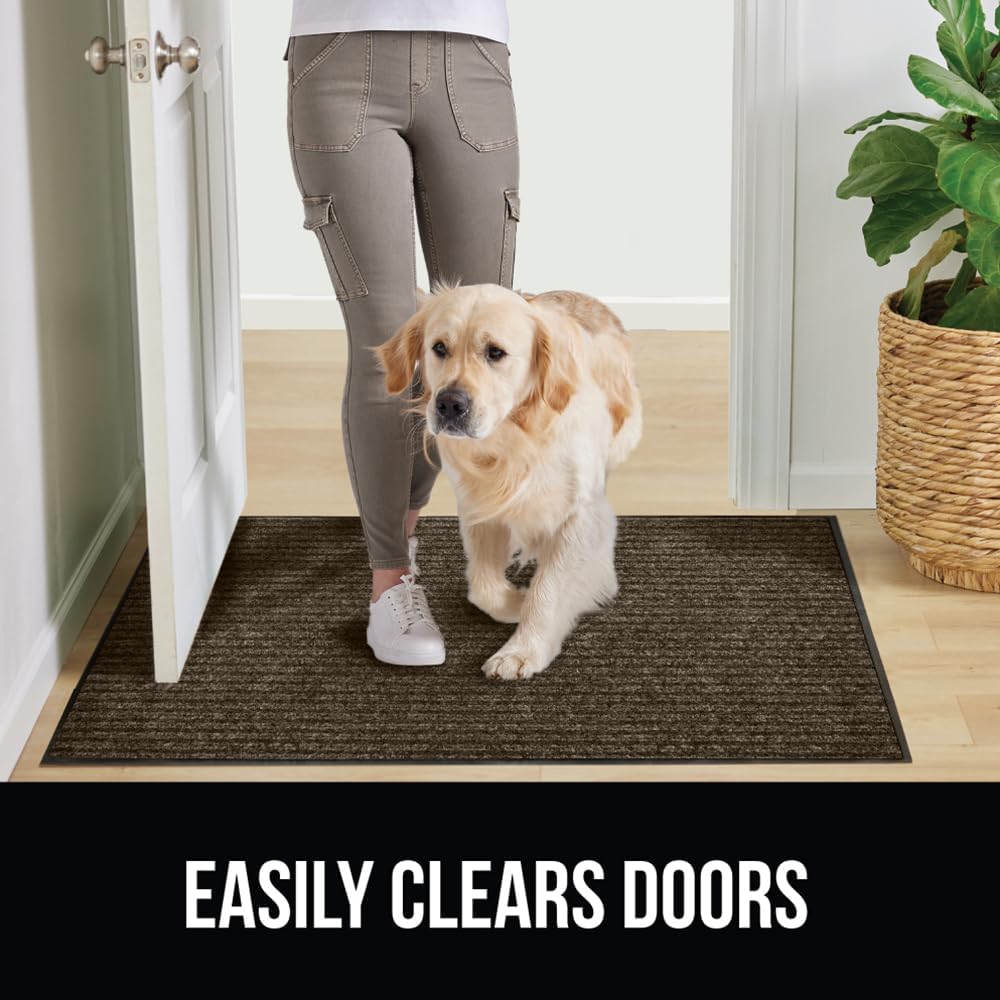 GORILLA GRIP Traffic Guard Door Mat, 60x36, Heavy Duty Welcome Mats, Commercial Office Space Doormat, Waterproof, Fade Resistant, Strong Rubber Backing, Low Profile, Shoe and Boot Scraper, Brown