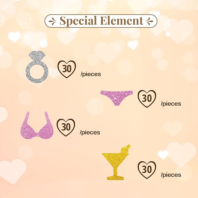 120pcs Bikinis and Martinis Bachelorette Confetti, Martini Table Confetti, Silver&Pink Glitter Beach Bach Table Scatter, Summer Tropical Themed Bridal Shower Party Supplies