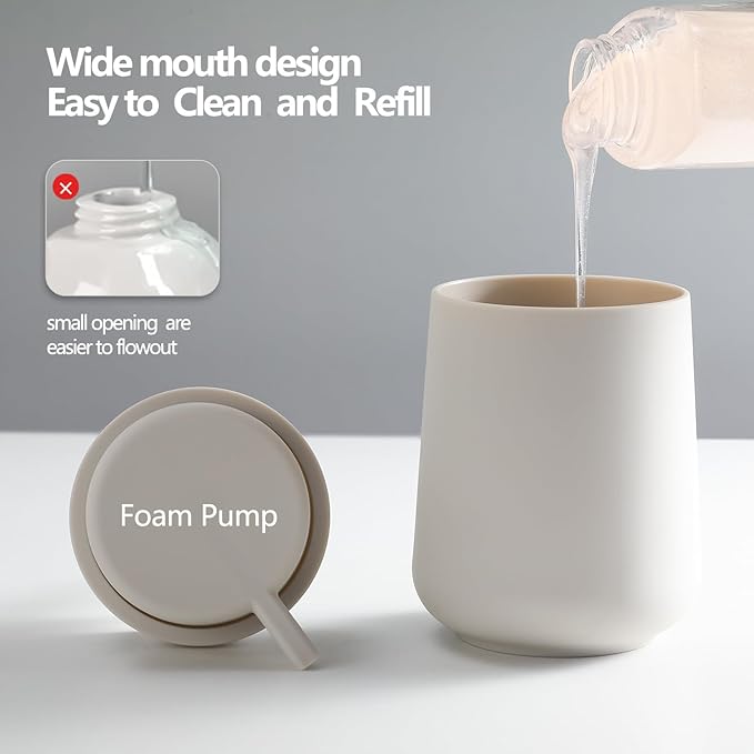 Plastic Soap Dispenser Foaming 11 oz Refillable Foam Bottle for Bathroom & Kitchen Countertops Matte Beige