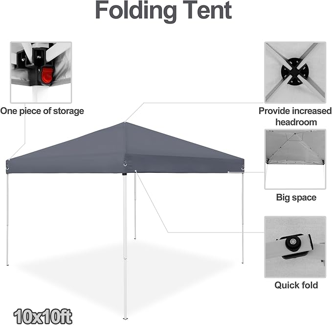 JupiterForce 10 x 10 Pop Up Canopy Tent Easy Set-up, Height Adjustable Outdoor Canopy Patio Waterproof Sun Shade Shelter Instant Canopy with Wheeled Carry Bag, Ropes