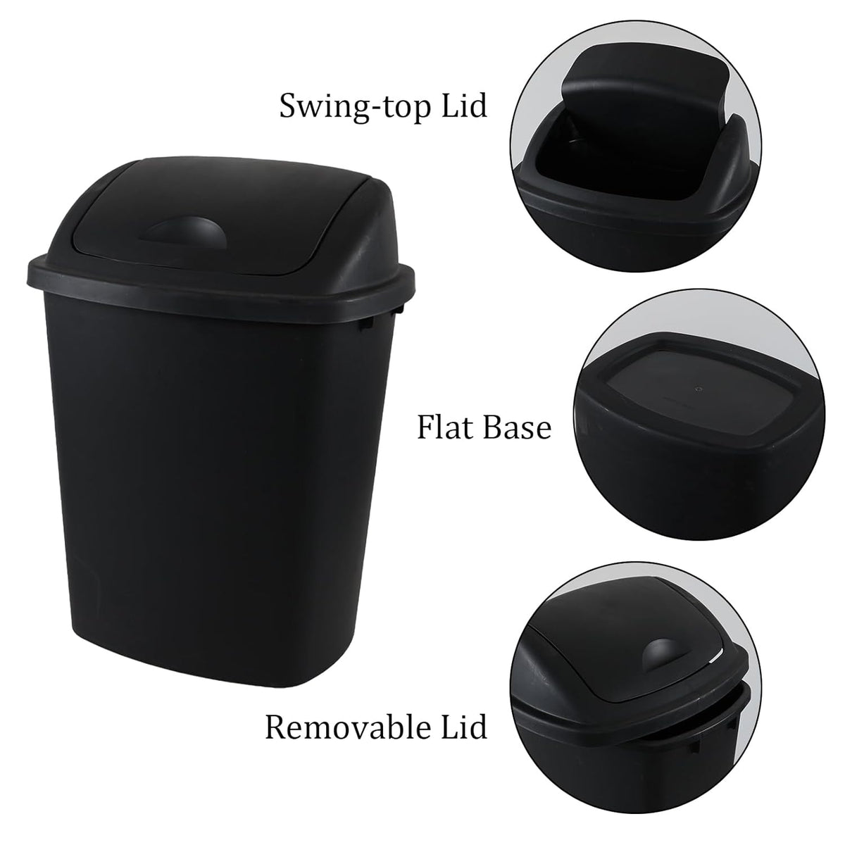 4 Packs Commercial Heavy-Duty Trash Can with Lid, Plastic Swing Top Kitchen Trash Can (11 Gallon, Black)