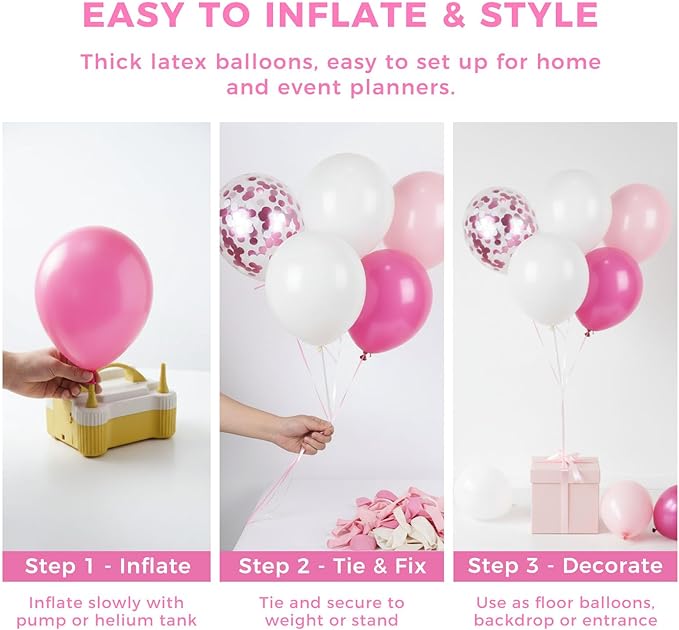 LovesTown Pink Balloon Garland Kit, 150PCS Arch Kit Pastel Light Pink White Balloons Pink Confetti Metallic Latex Balloons for Wedding Party Decorations (Pack of 2)