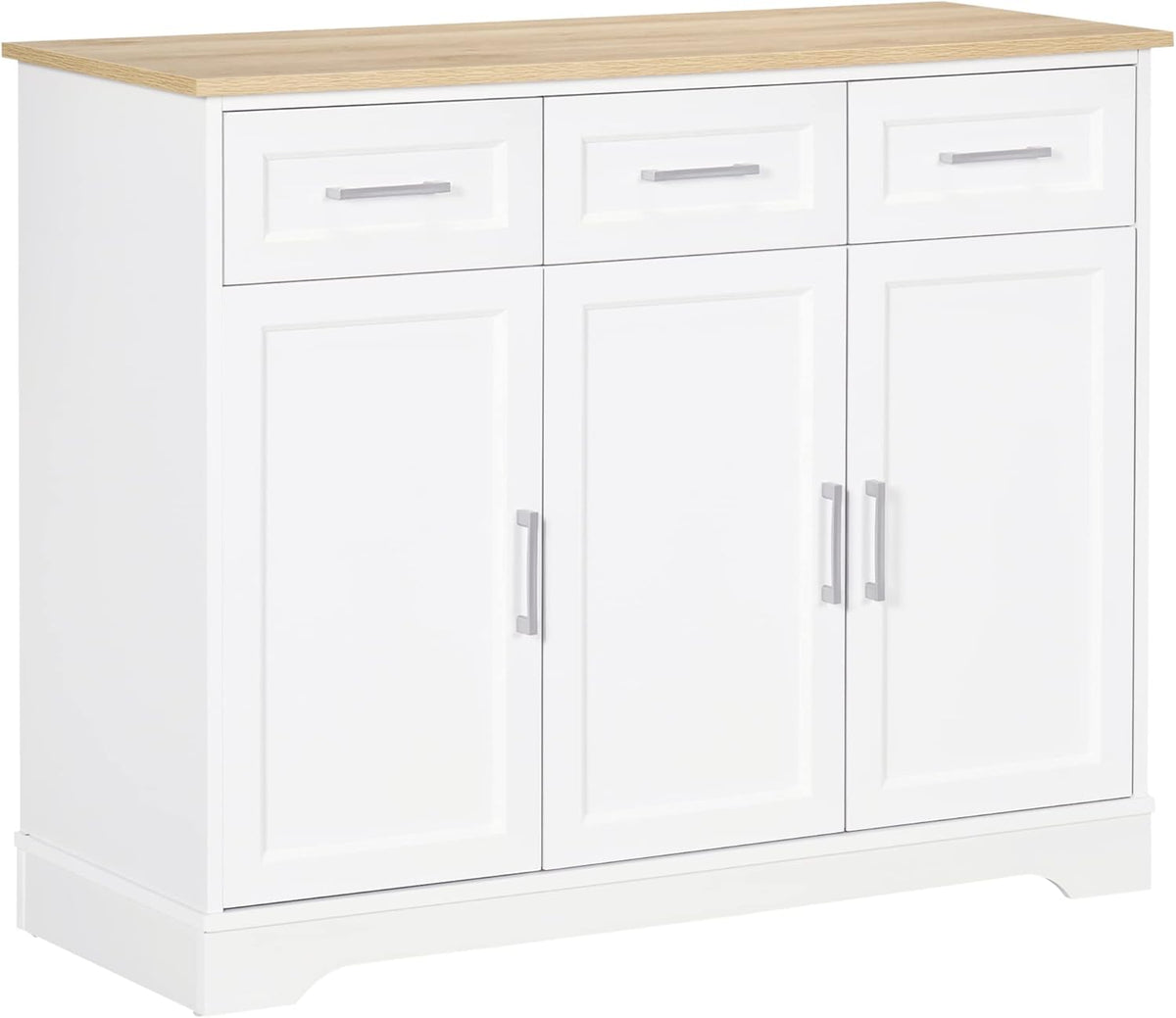 Homcom Sideboard Buffet Cabinet with 3 Storage Drawers, Kitchen Cabinet, Coffee Bar, with Adjustable Shelf for Living Room, White