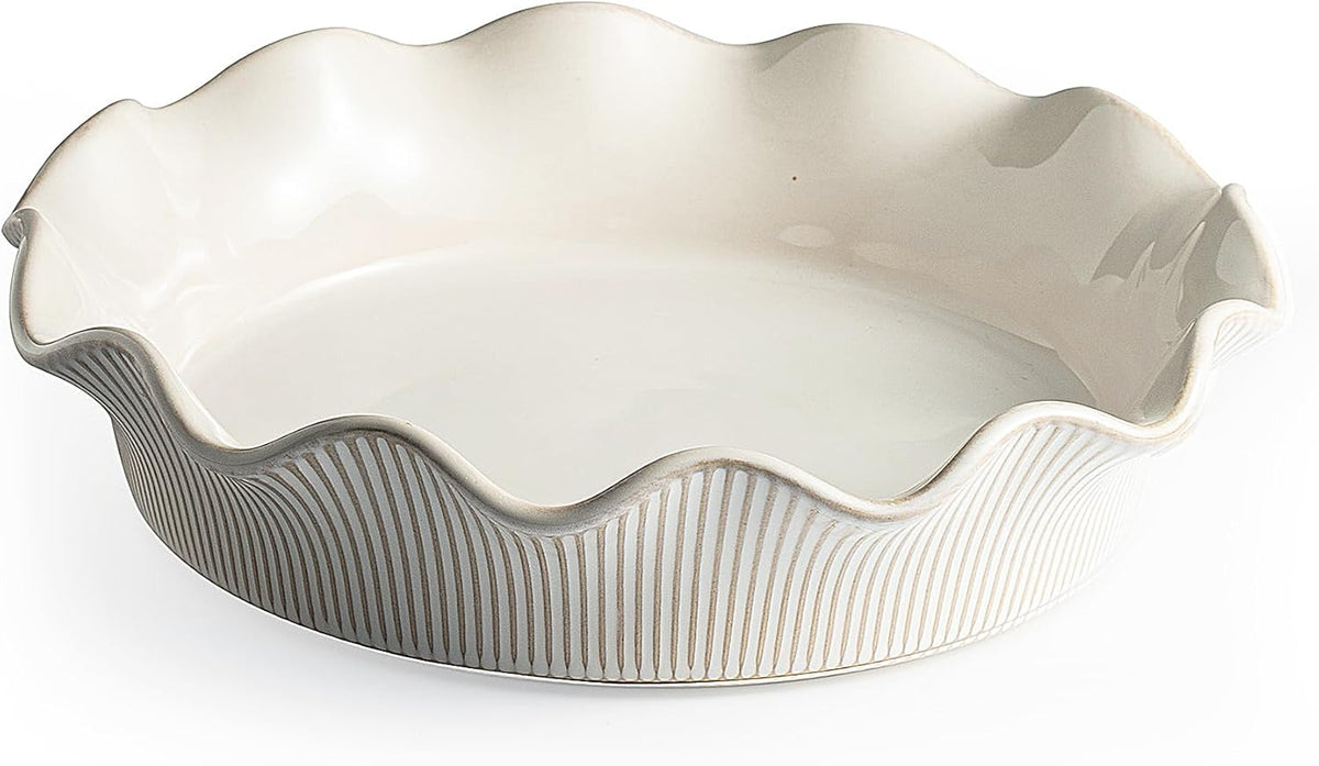 Ceramic Deep Pie Pan for Baking, 11 inch Porcelain Pie Dish for Apple Pie, Oven & Dishwasher Safe, Farmhouse Decor, 48 Ounce Deep Plate for Kitchen