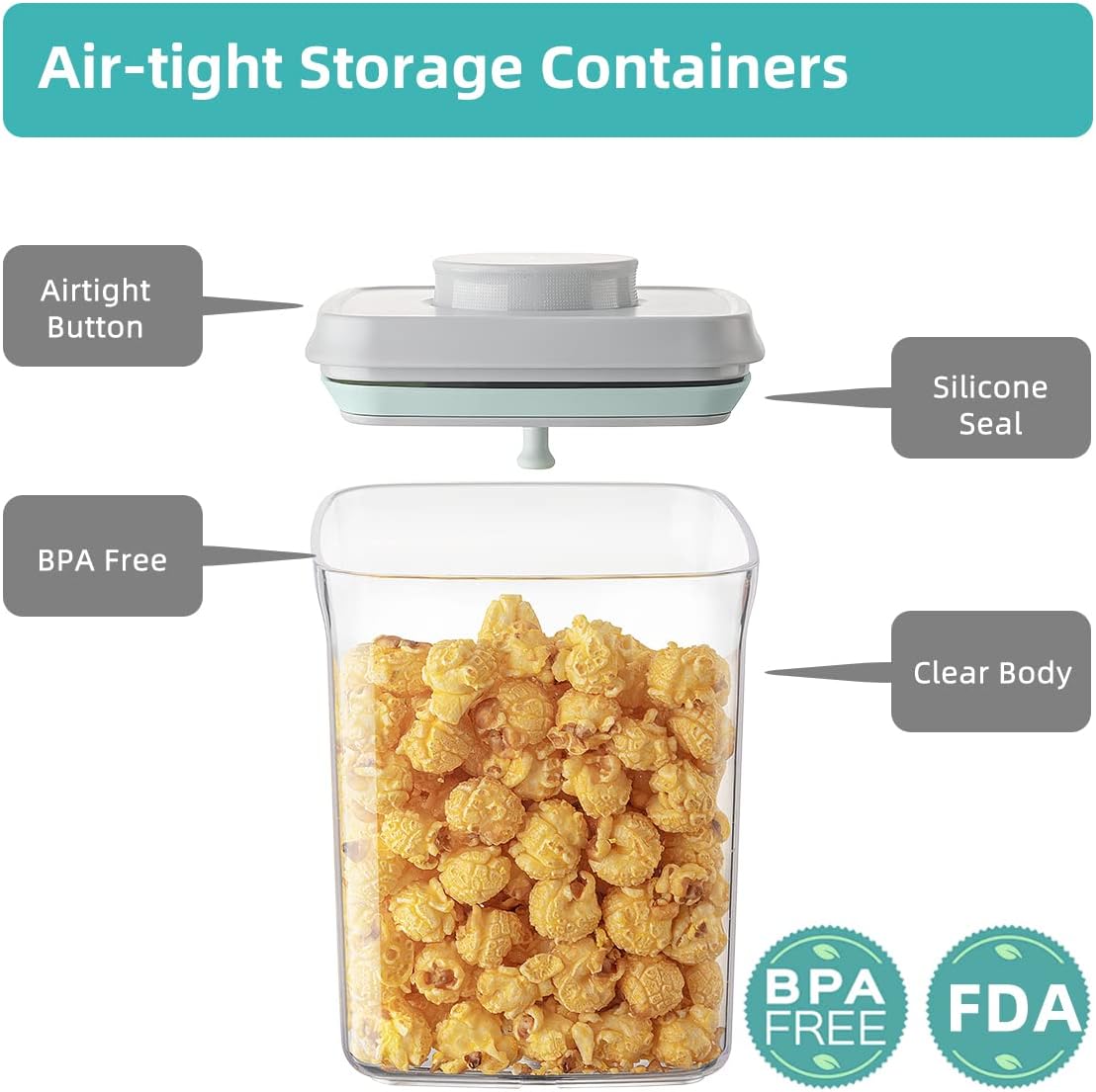 Ankou Airtight Container Set (1000ml 4 Pcs) Stackable One Press Openning Food Containers for Snacks Sugar Salt Herbs Spices Coffee Bean Formula