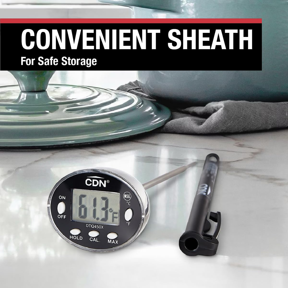 CDN Thin Tip Thermometer, ProAccurate®, 4.75" Stem, Digital, Hold, Max, Waterproof, NSF Certified, Ideal for Cooking, Brewing - DTQ450X