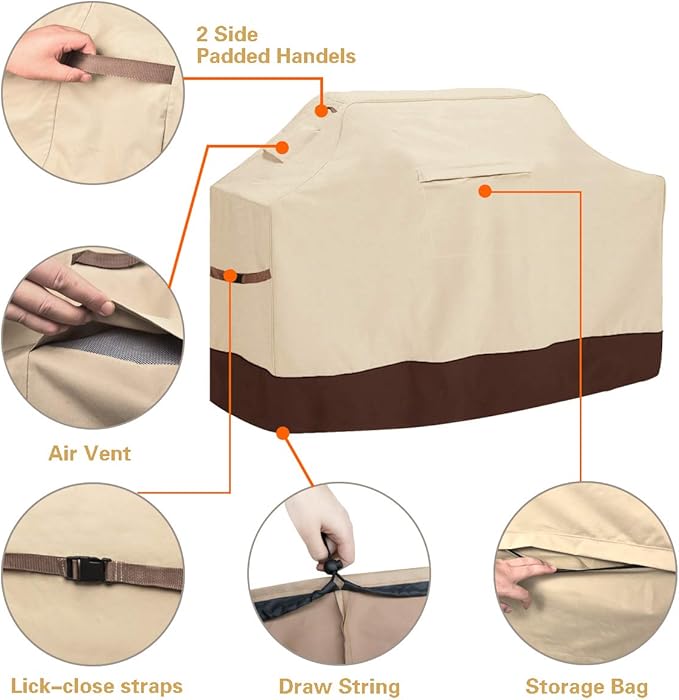 Vailge Grill Cover,60-inch Waterproof BBQ Cover,600D Heavy Duty Gas Grill Cover, UV & Dust & Rip & Fading Resistant,Suitable for Weber, Brinkmann, Char Broil Grills and More,Beige