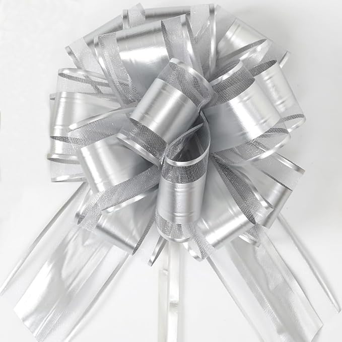 Silver Bows for Gift Wrapping, 6PCS Gift Bows for Wedding, Christmas, Birthday Decor, Gift Basket & Party Decorations, 6 Inches (Silver)