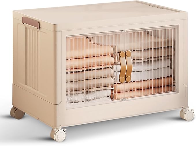 1 Tier Large Stackable Storage Bins with Lids Open Front & 360° Wheels 84.5 QT - Collapsible Storage Bins Home Office Closet Storage Organization, Foldable Clothes Storage Cabinet, 21 GAL