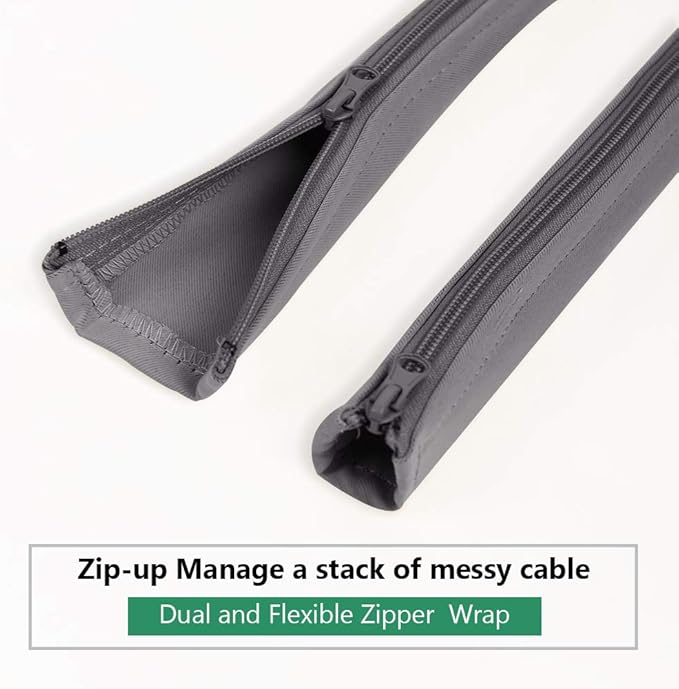 StangH Cable Management Sleeve Organizer - 19 Inch Home and Office Zip-up Cable Sleeve Wire Organizer Flexible Cord Concealer Wrap, Electrical Cord Covers for TV/Computer/Desk, 4 Pieces -Grey