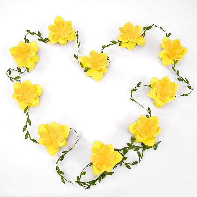 Wildflower Party Decorations 3D Narcissus Flower Garland (2PCS) Yellow Flower Garland Daffodil Decor for Wedding Graduations Easter Baby Shower Party Arch Garden Background