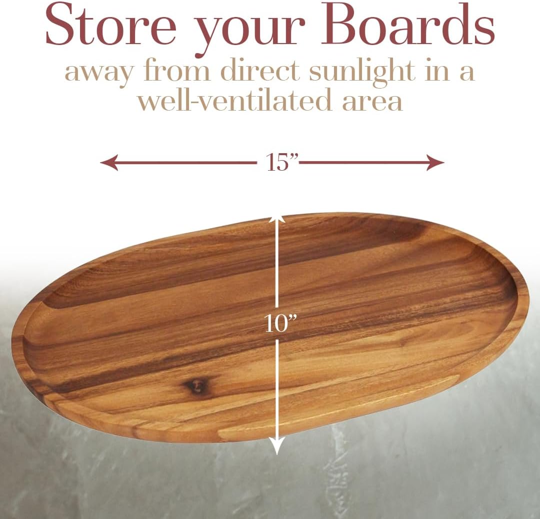 Woodard &amp; Charles Acacia Wood Large Oval Serving Tray, 10" x 15", 16 Pack | Acacia Wood Oval Serving Tray; Perfect for Charcuterie, Cheese, Tapas, Sushi, Crudités and Appetizers at Any Gathering