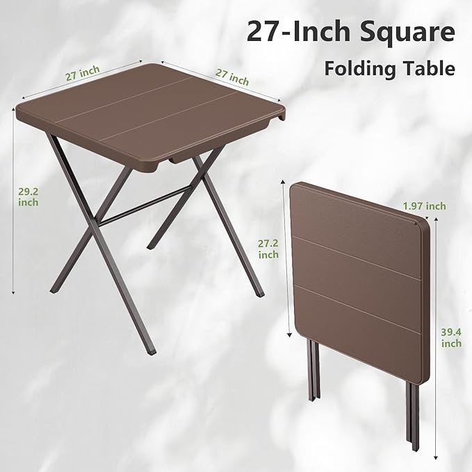 2 Pack 27" Square Folding Tables, Portable Card Table No Assembly, Heavy Duty Steel Frame Indoor Outdoor Table for Patio, Camping, Picnic, RV, Balcony, Parties, Small Spaces