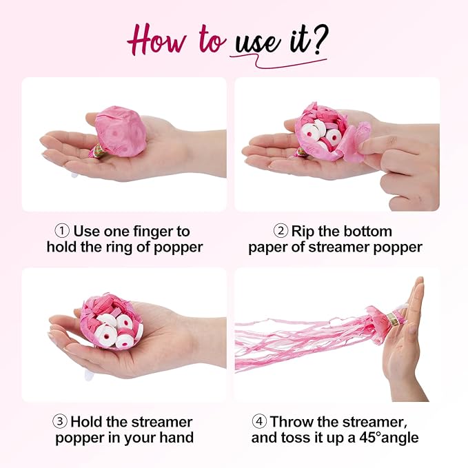 BATTIFE 10 Packs Pink Gender Reveal Streamer Poppers, Hand Throw Confetti Poppers, No Mess Paper Crackers for It's a Girl Party, Baby Shower, Wedding, Birthday