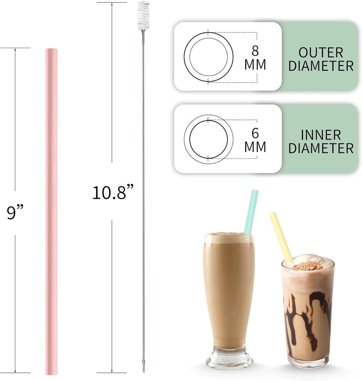 Reusable Straw with Case - Dishwasher Safe ECO-Friendly BPA Free Travel Straws with Case, 9 Inch Extra Long